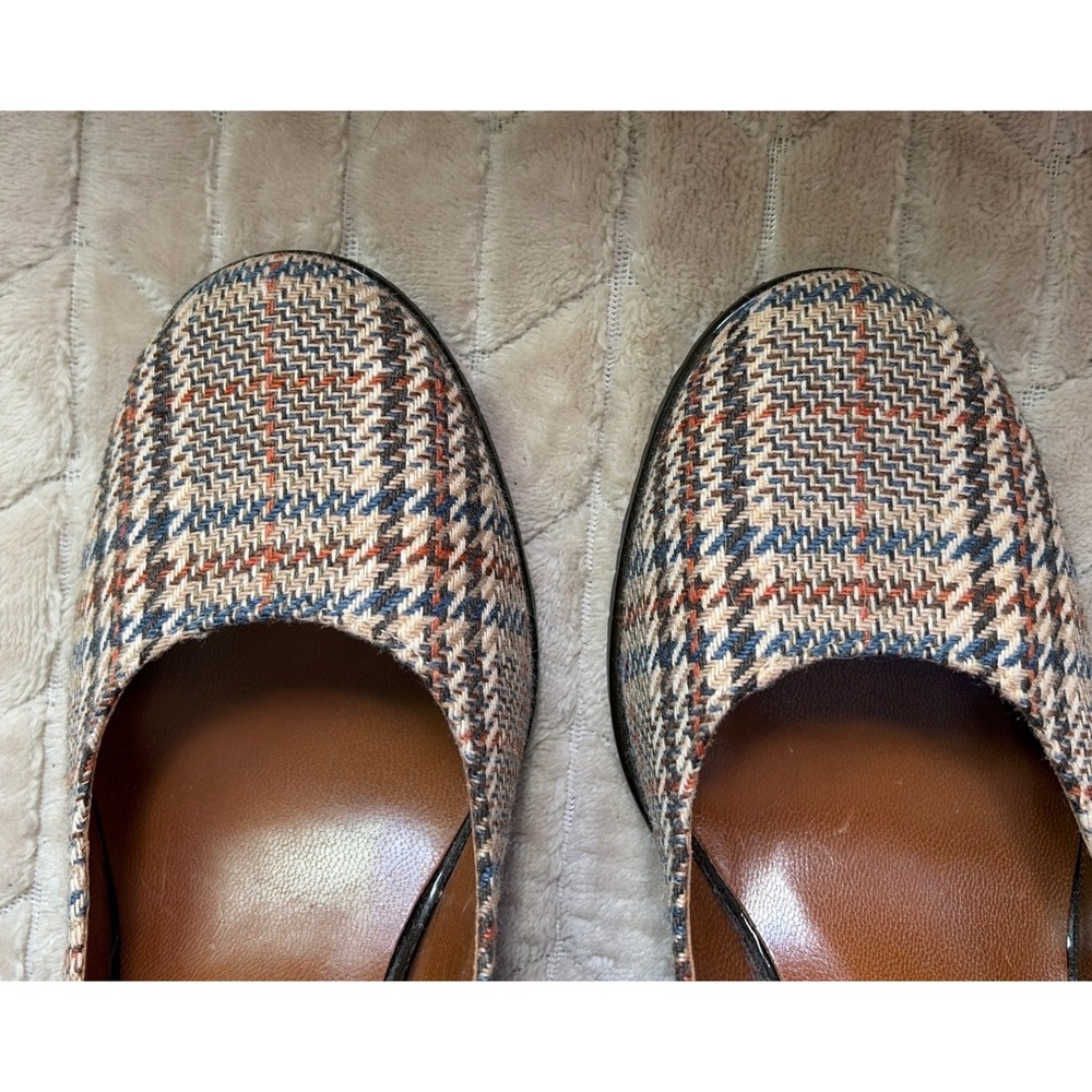 Cole Haan Nike Air Tali Plaid Tweed Wedge Pumps Tan Blue Round Toe Heels 9.5B - Picture 6 of 9